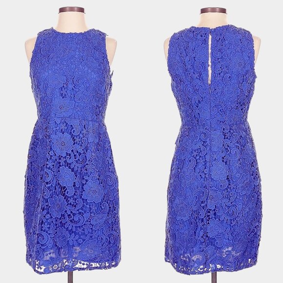 NWT J. Crew Lace Overlay Blue Sheath Dress, Cocktail Dress, Wedding Guest Dress - Picture 1 of 9